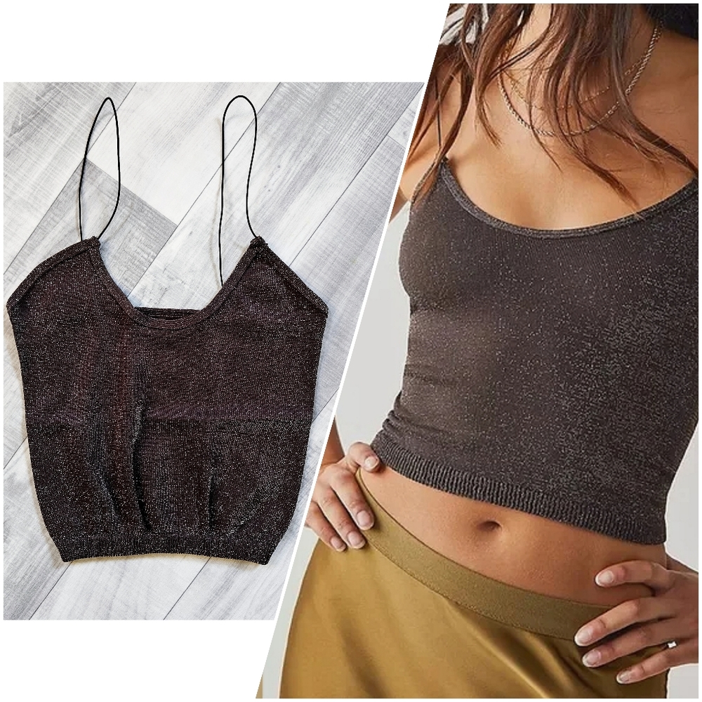 1 Left! NWOT Intimately FP Skinny Strap Seamless Brami in Black Coffee Lurex